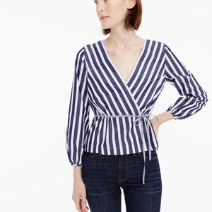 J. Crew Women's Blue Striped Wrap Long Sleeve Top Size 2